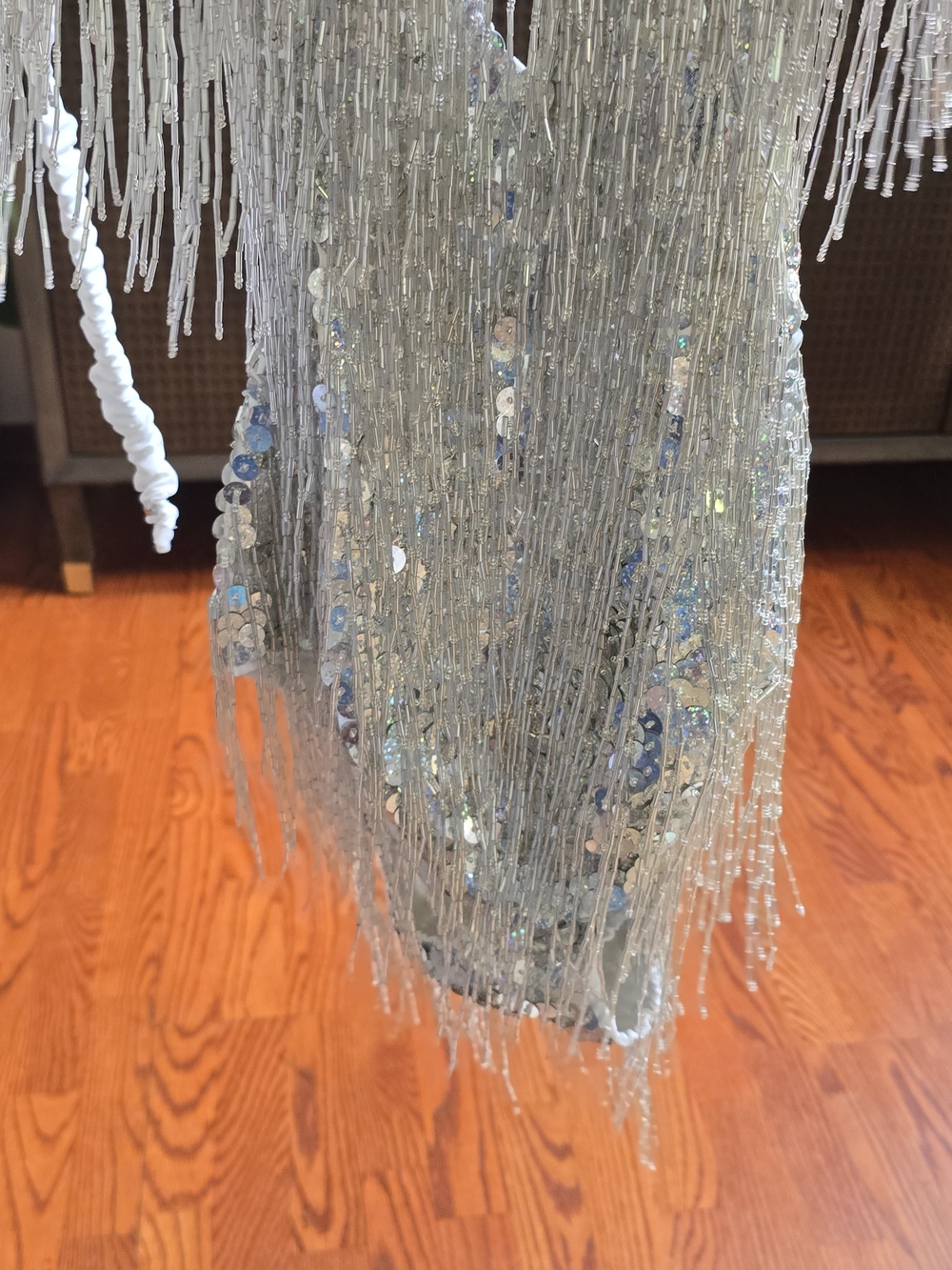 Silver Sequin Bead Fringe Performance Bodysuit Adult L Pop Star Stage Costume - Picture 4 of 16